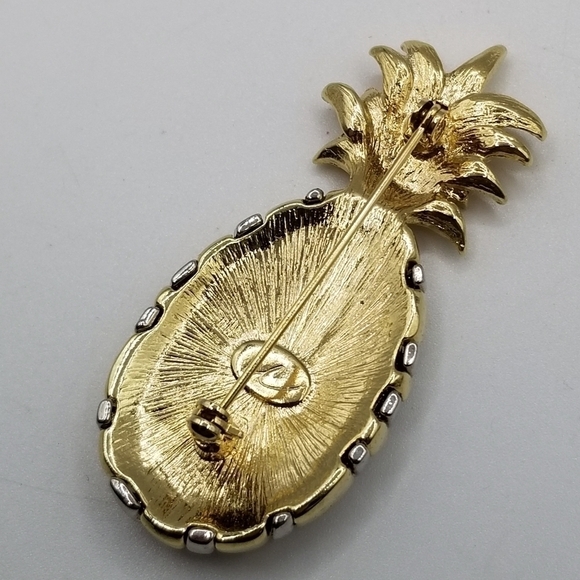 Liz Claiborne Pineapple Brooch Gold Silver Tone Palm Tree Tropical Pin Lot - Picture 6 of 13